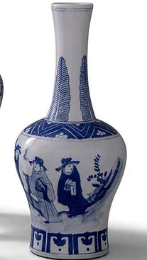 Chinoiserie Figure B/W Vase