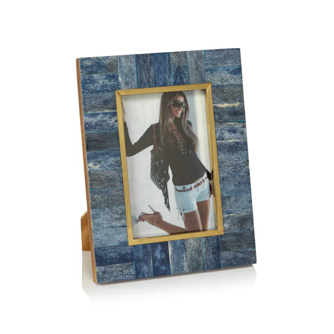 Biarritz Bone Photo Frame with Inner Brass Trim - Blue - 5x7