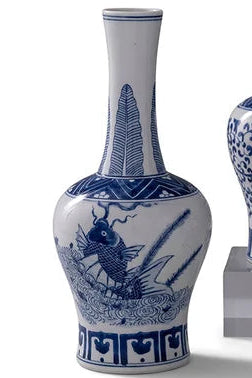 Koi Fish Chinoiserie B/W Vase
