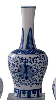 Floral Chinoiserie B/W Vase