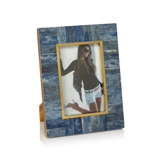 Biarritz Bone Photo Frame with Inner Brass Trim - Blue - 5x7